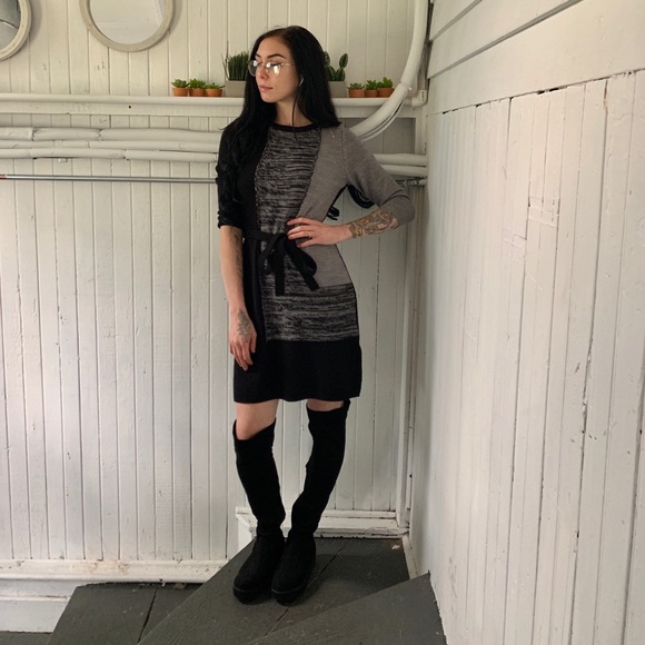 Sandra Darren Dresses & Skirts - Black and grey tie waist sweater dress